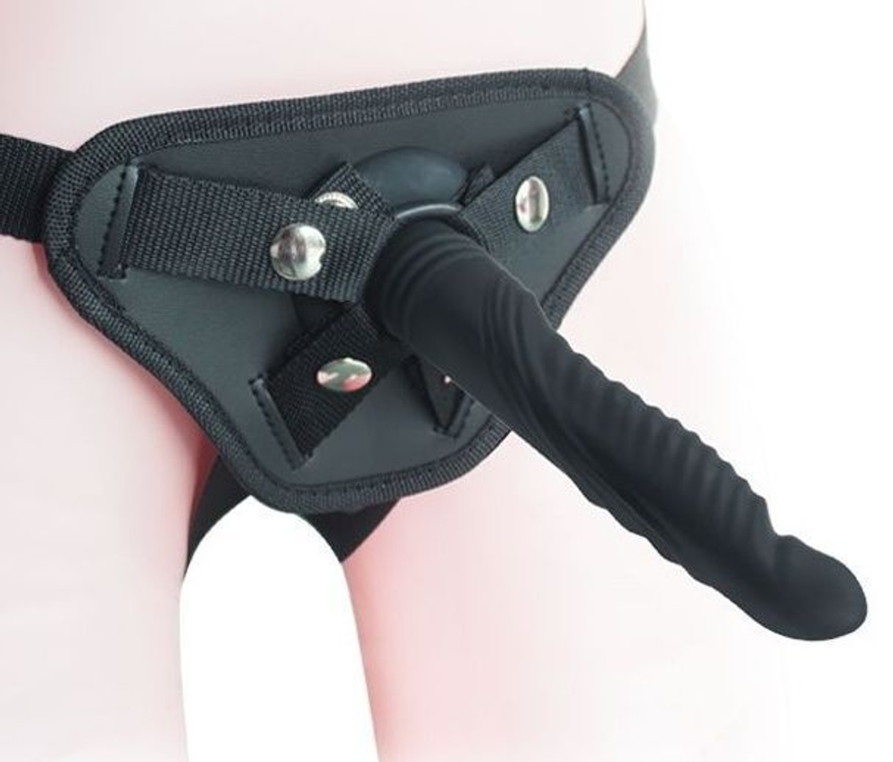 Черный вибрострапон 6.7 inch Strap-on Ripple Dildo Vibe - 21 см. (Цвет: черный)