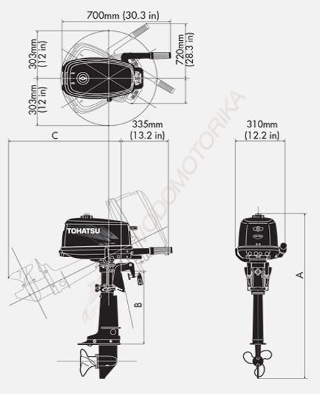 Лодочный мотор Tohatsu M 5 S (5 л.с. двухтактный)