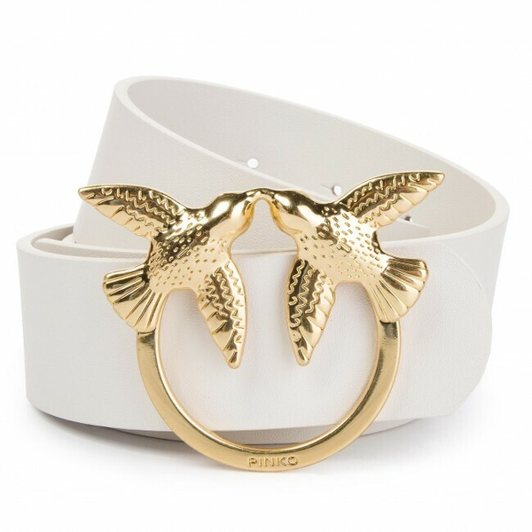 LOVE BIRDS SIMPLY LEATHER BELT - white–gold - S (90см)