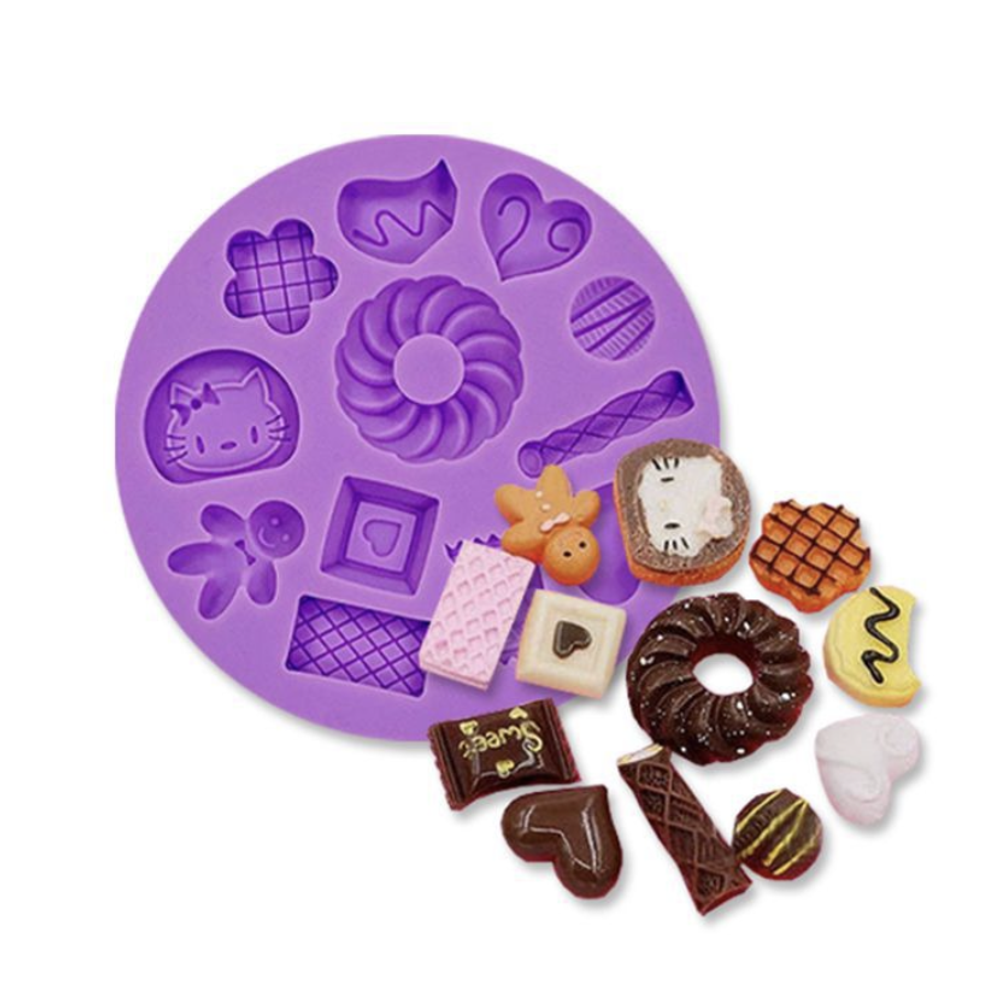 Молд силиконовый для лепки сладостей для ватной игрушки и кукол "Hello Kitty" диаметр 9 см/ Форма для полимерной глины "сладости, печенье, китти, имбирный человечек"
