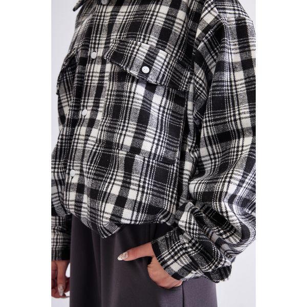 Рубашка с шерстью клетка черно-белая - фото 5