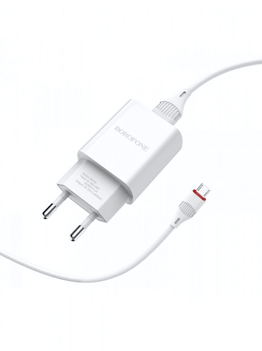 Зарядное устройство Borofone BA20A 2.1A USB + кабель microUSB White