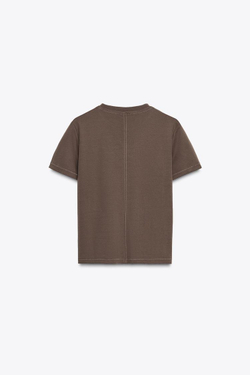 ZARA ФУТБОЛКА ИЗ МЕРСЕРИЗОВАННОГО ХЛОПКА, КОРИЧНЕВЫЙ