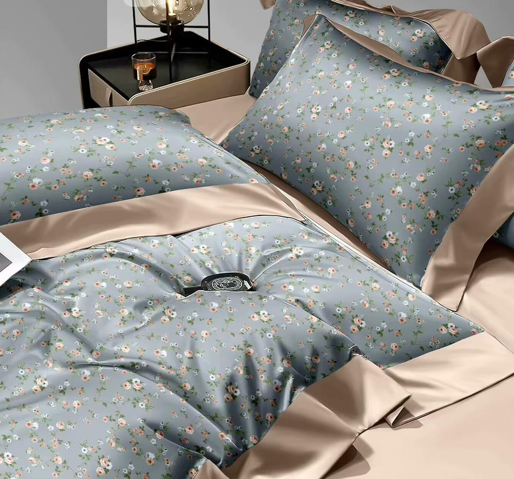 ZEPHYR HOME КПБ Двуспалка ЕВРО Сатин Голубой цветы