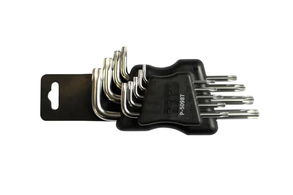 Набор ключей TORX Г-образных 9пр. (Т10Н, Т15Н, Т20Н, Т25Н,Т27Н, Т30Н, Т40Т, Т45Н,Т50Н с отверстием)в пластиковом держателе PATRON P-5098T
