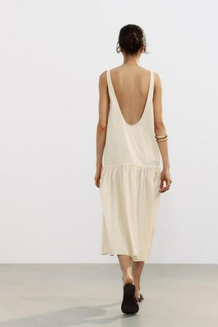 ZARA ПЛАТЬЕ МИДИ СО СБОРКАМИ СНИЗУ, ПАСТЕЛЬНО-ЖЕЛТЫЙ