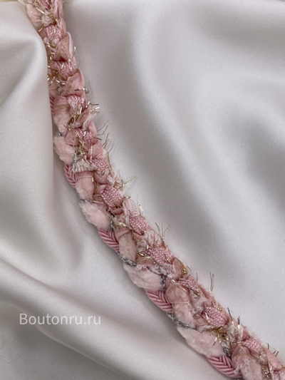 Тесьма плетеная нежно-розовая с золотым люрексом