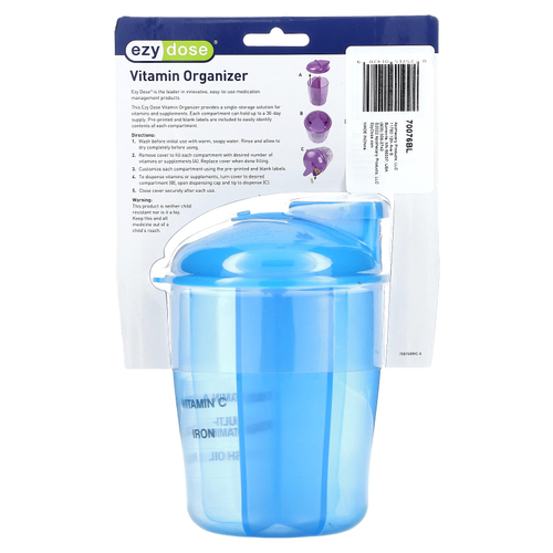 Ezy Dose, Витаминный органайзер с этикетками, синий, 1 шт.