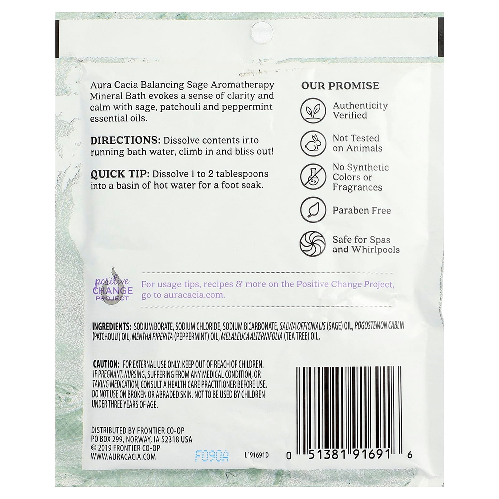 Aura Cacia, Ароматерапевтическая минеральная ванна, шалфей, 70,9 г (2,5 унции)