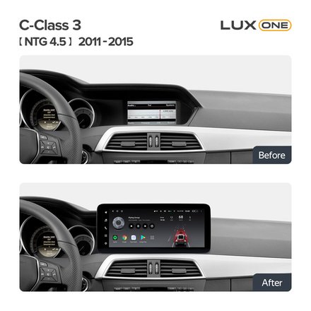 Магнитола для Mercedes-Benz C-класс W204 2011-2014 NTG 4.5/4.7 (рамка 9) - Teyes LUX ONE ROUND монитор 12.3" 2K QLED на Android 10, CarPlay, 4G SIM-слот