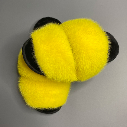 Тапочки для дома из норки с двумя шлейками | Лимон