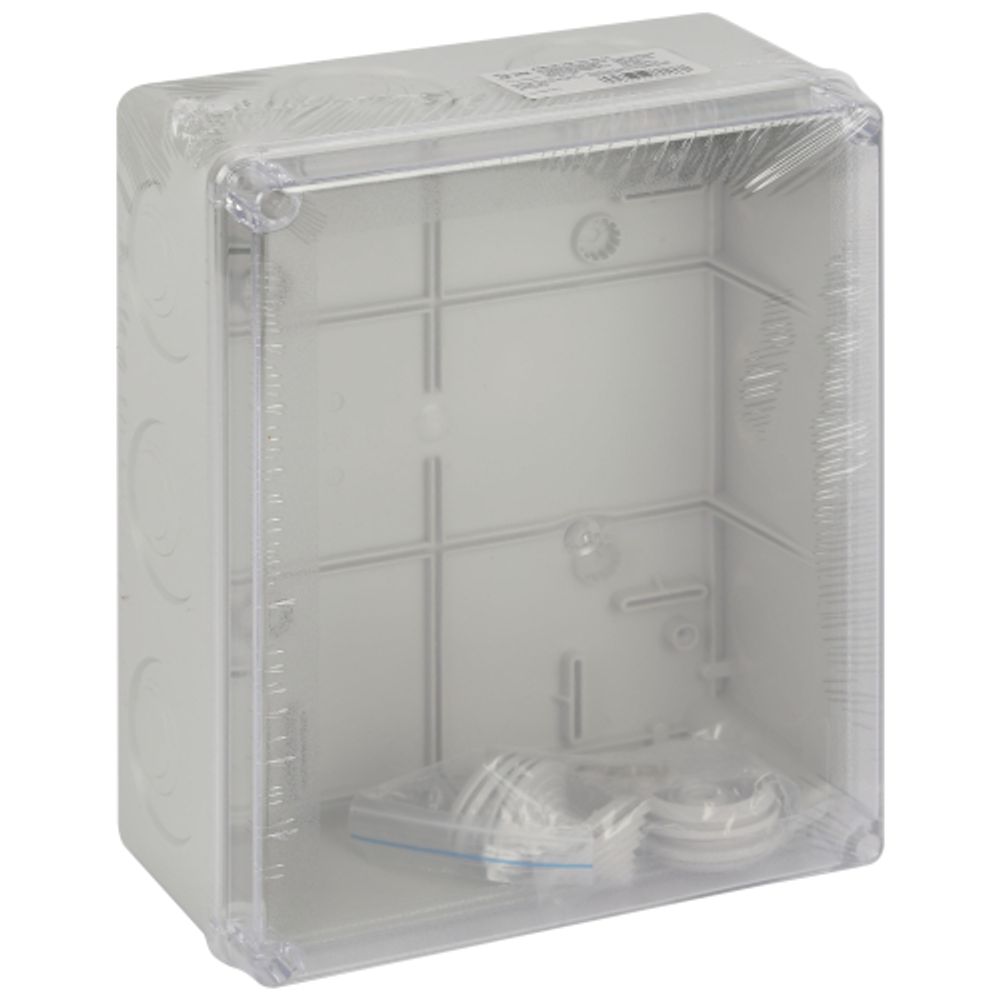 Распаячная коробка ЭРА KORvpk-240-195-90-44 ОП серая 240х195х90мм прозрачная крышка на винтах d25-3шт d32-2шт IP44