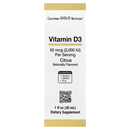 California Gold Nutrition, витамин D3, с цитрусовым вкусом, 50 мкг (2000 МЕ), 30 мл (1 жидк. унция)