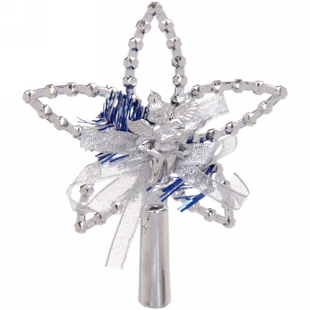 Звезда на ёлку «Ангел» с бантом 11,5*14,5 см, Серебро