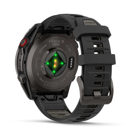 Умные часы Garmin Fenix 8 PRO,47 мм, AMOLED Сапфир, титановое покрытие DLC цвета «серый уголь» с черным/пепельно-серым силиконовым ремешком