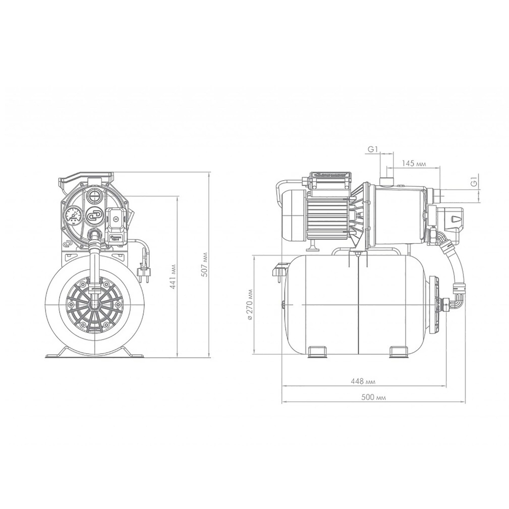 Насосная станция Джамбо 70/50 Н-24 (2.0) (бак 24 л, 1,10 кВт, 70 л/мин, напор 50 м) ДЖИЛЕКС
