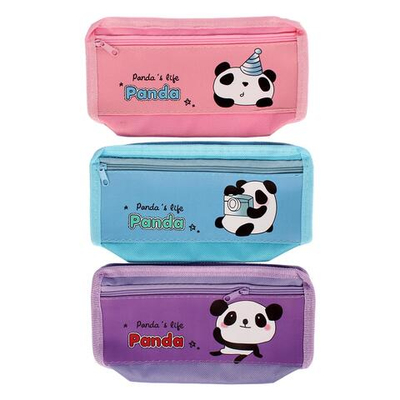 Пенал "Панда" текстиль с карманом 21*9*3,5см, 3 вида микс