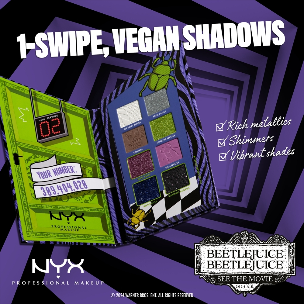 NYX Professional Makeup Beetlejuice Shadow Palette - Палитра теней для век 8 цветов, 8× 0,8 g