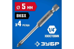Сверло по стеклу и кафелю ЗУБР Профессионал 4-х резцовый, 5 мм, шестигранный хвостовик 29845-05_z01