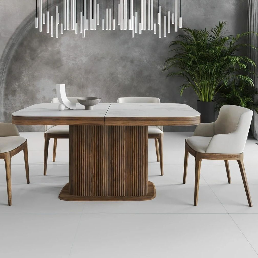 Стол прямоугольный раскладной Denver (160+40), керамика матовая, опора дерево