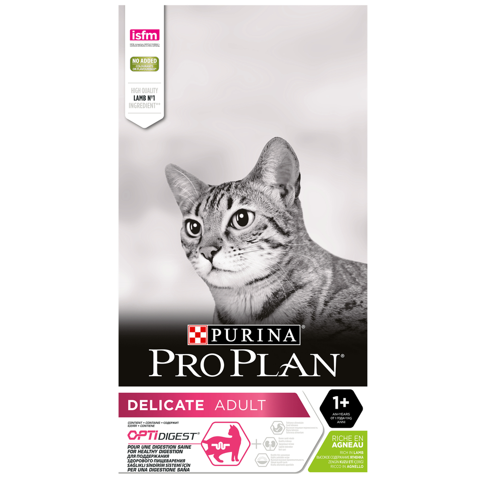 Сухой корм PRO PLAN DELICATE DIGESTION для взрослых кошек с чувствительным пищеварением особые предпочтения в еде ягненок 10 кг