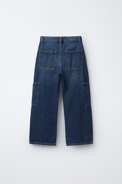 ZARA ДЖИНСЫ BARREL С КАРМАНАМИ И ВЫШИВКОЙ, ВЫЦВЕТШИЙ СИНИЙ