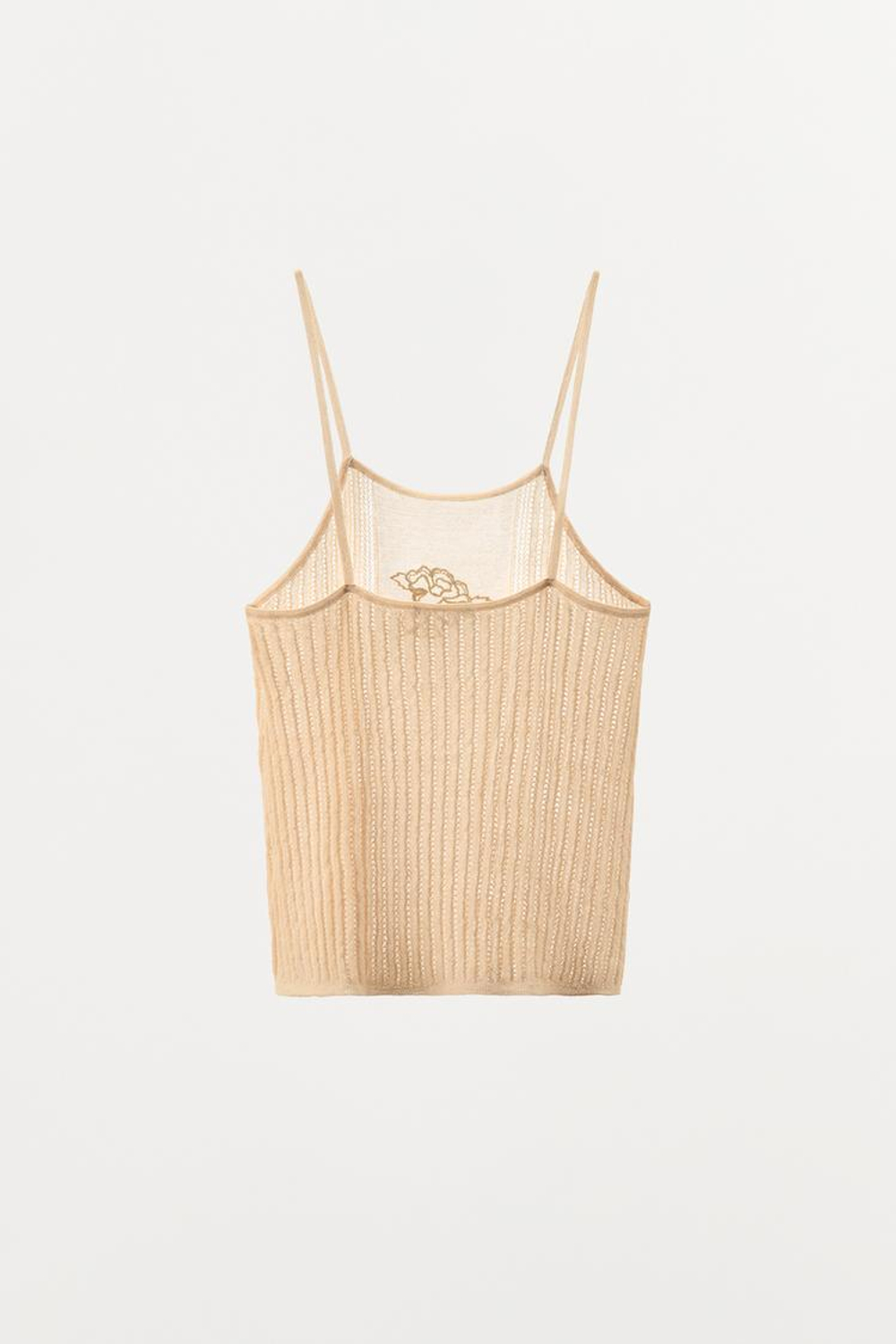 ZARA ТОП ИЗ АЖУРНОГО ТРИКОТАЖА С ЦВЕТОЧНОЙ ВЫШИВКОЙ, ЭКРЮ С МЕЛАНЖЕВОМ ЭФФЕКТОМ