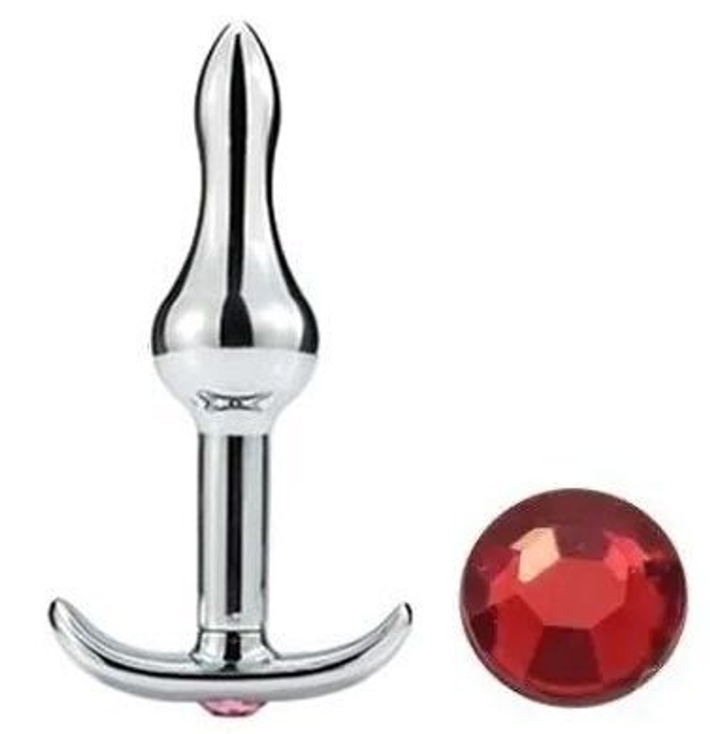Металлическая анальная пробка-капля с красным кристаллом - 8,8 см. (Цвет: красный)