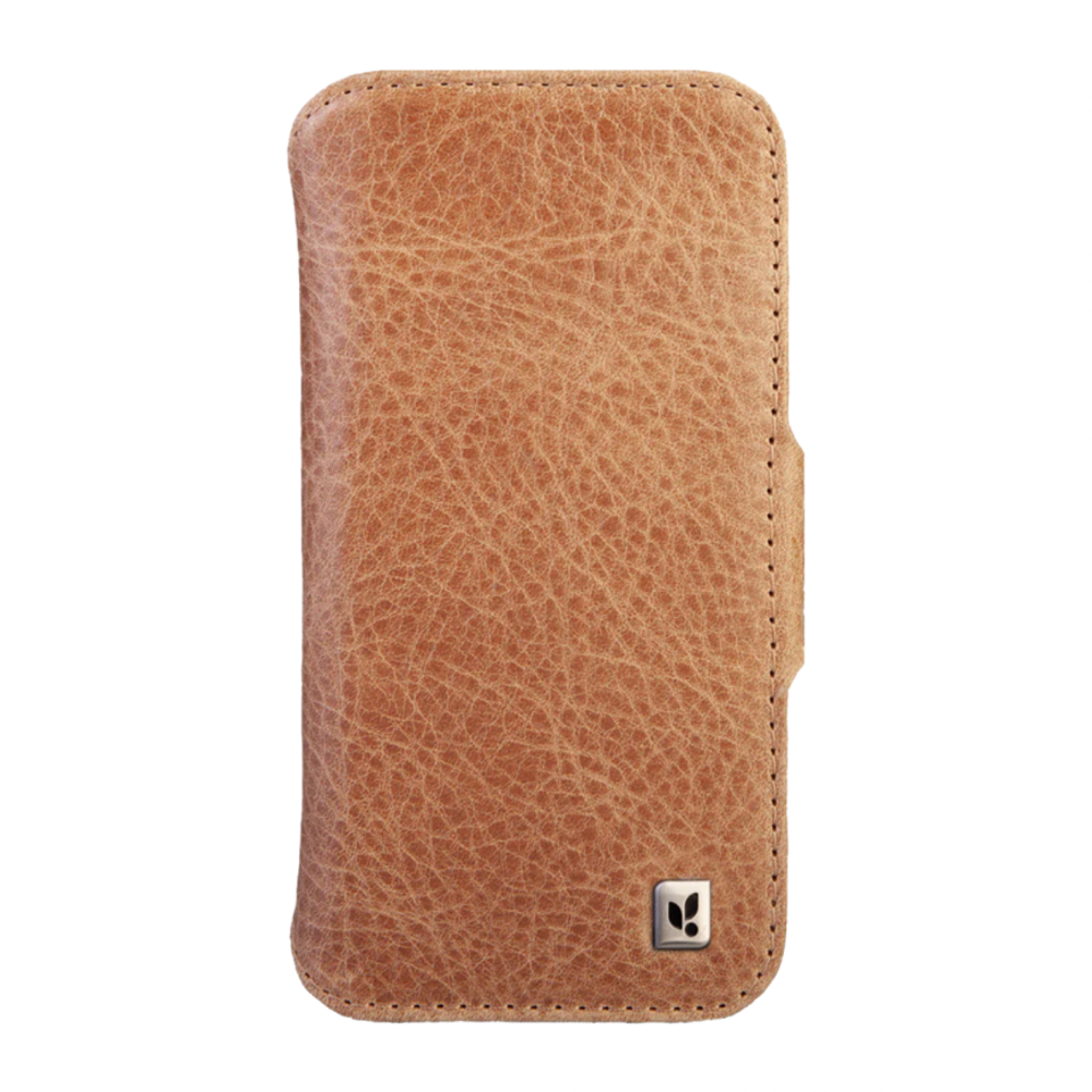 Магнитный кожаный чехол-бумажник Vaja Wallet Wrap Pull-Up V-Mag для iPhone 16 Pro Max Картхолдер ручной работы из натуральной патагонской кожи «пулл ап» с магнитной застёжкой. Вмещает до пяти карт. Есть RFID-защита