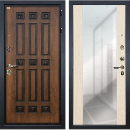 Входная дверь в квартиру Лекс Гладиатор Винорит  3К с зеркалом №45 Беленый дуб