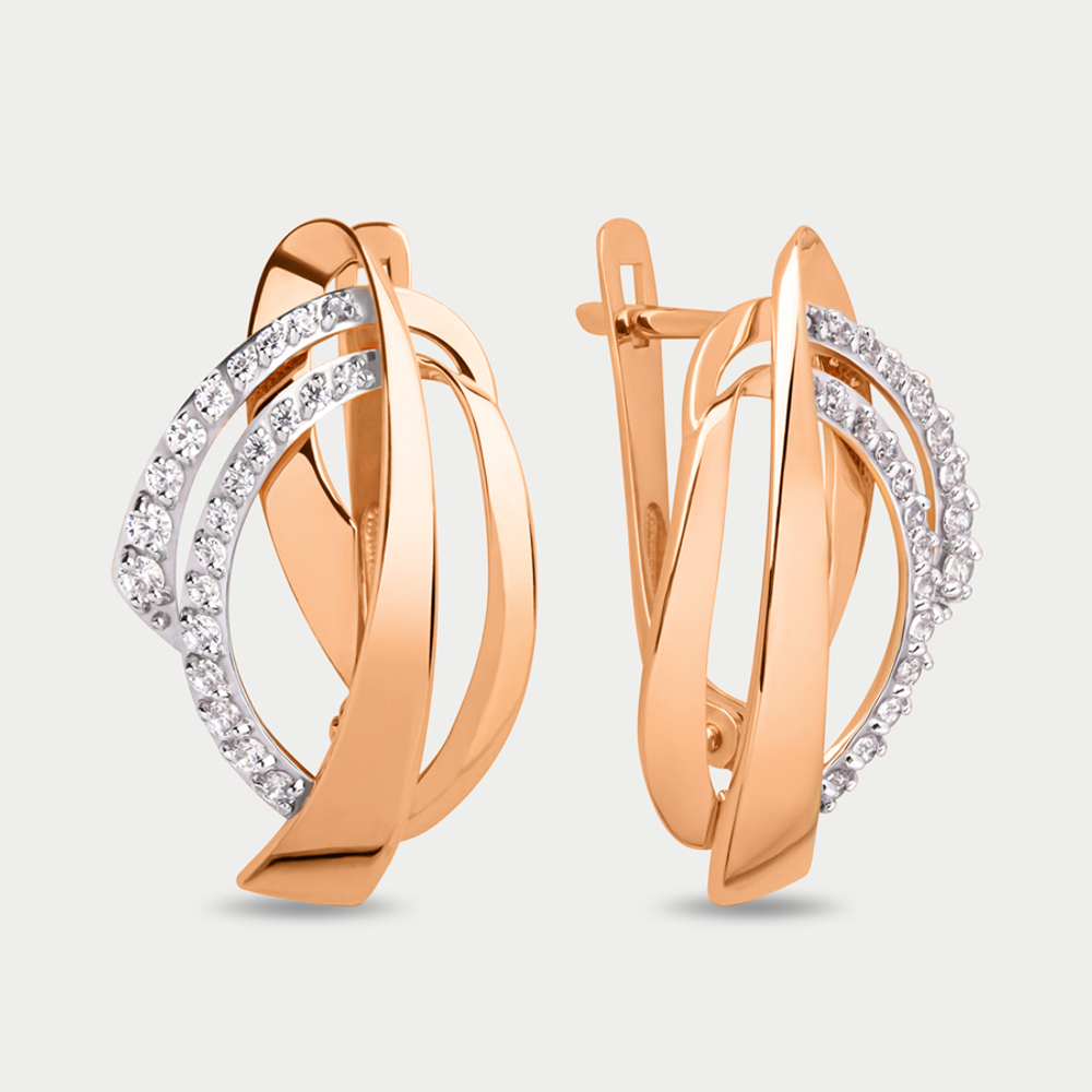 Серьги женские с фианитами из красного золота 585 пробы (арт. 024102-1102)