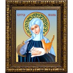 Святая Гертруда Нивельская. Икона на холсте.