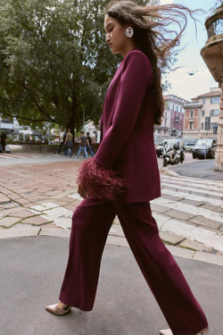 ZARA БРЮКИ ПРЯМОГО КРОЯ С ВЫСОКОЙ ПОСАДКОЙ, БУРГУНДИ