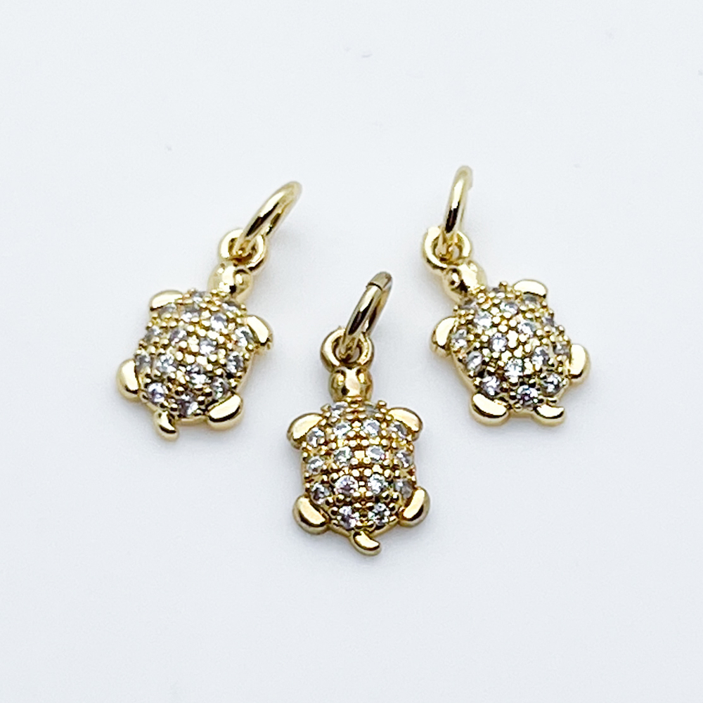 Подвеска Черепаха, позолота, фианиты, размер 13*7 мм, цена за 1 шт