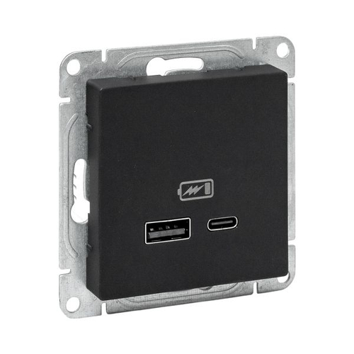 Механизм розетки USB-A+С, чёрный Эпика EKF