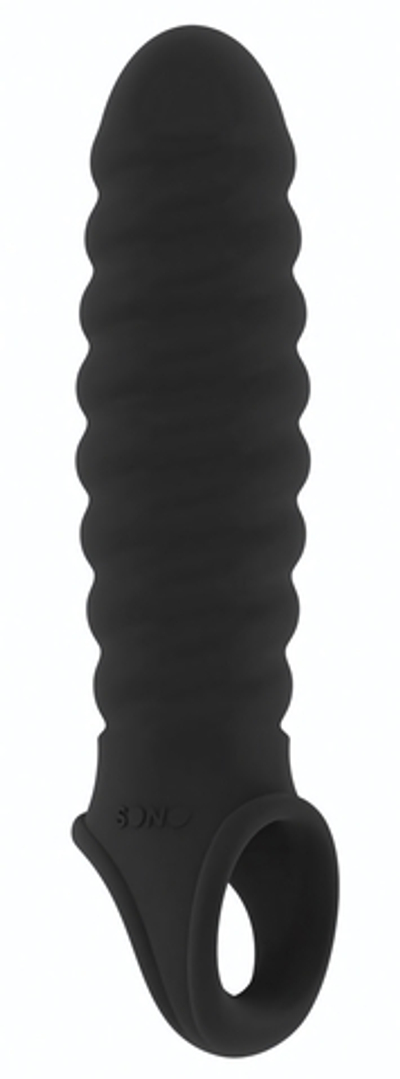 Чёрная ребристая насадка Stretchy Penis Extension No.32 (Цвет: черный)