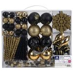 Шары новогодние ёлочные "Black&Gold", НАБОР 130 предметов, черный/золото, пластик, ЗОЛОТАЯ СКАЗКА, 592183