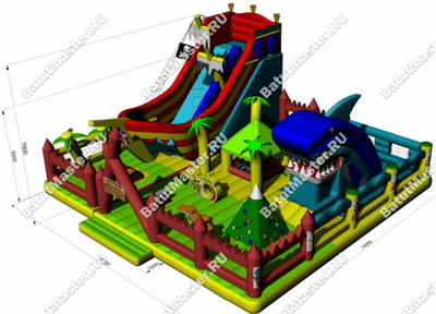 Большой надувной батут "Говорящая акула" 14*10*6 м