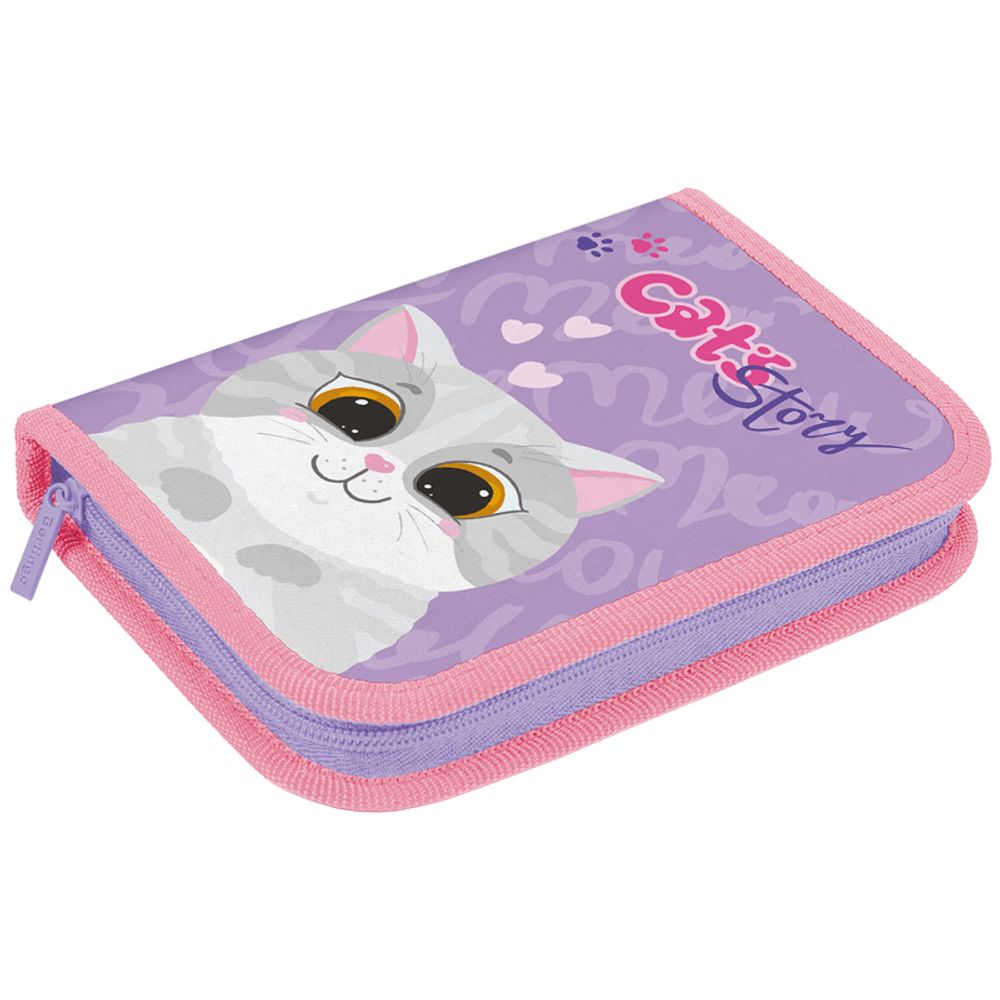 Пенал 1 отделение 200х140х40 Berlingo Cute cat, 2 откидные планки, ткань