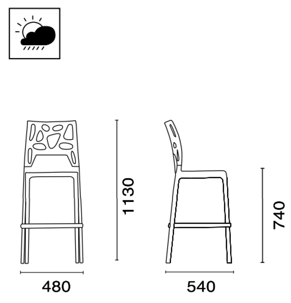 Стул пластиковый барный Papatya Ego-Rock Bar, сатинированный алюминий, антрацит матовый, красный