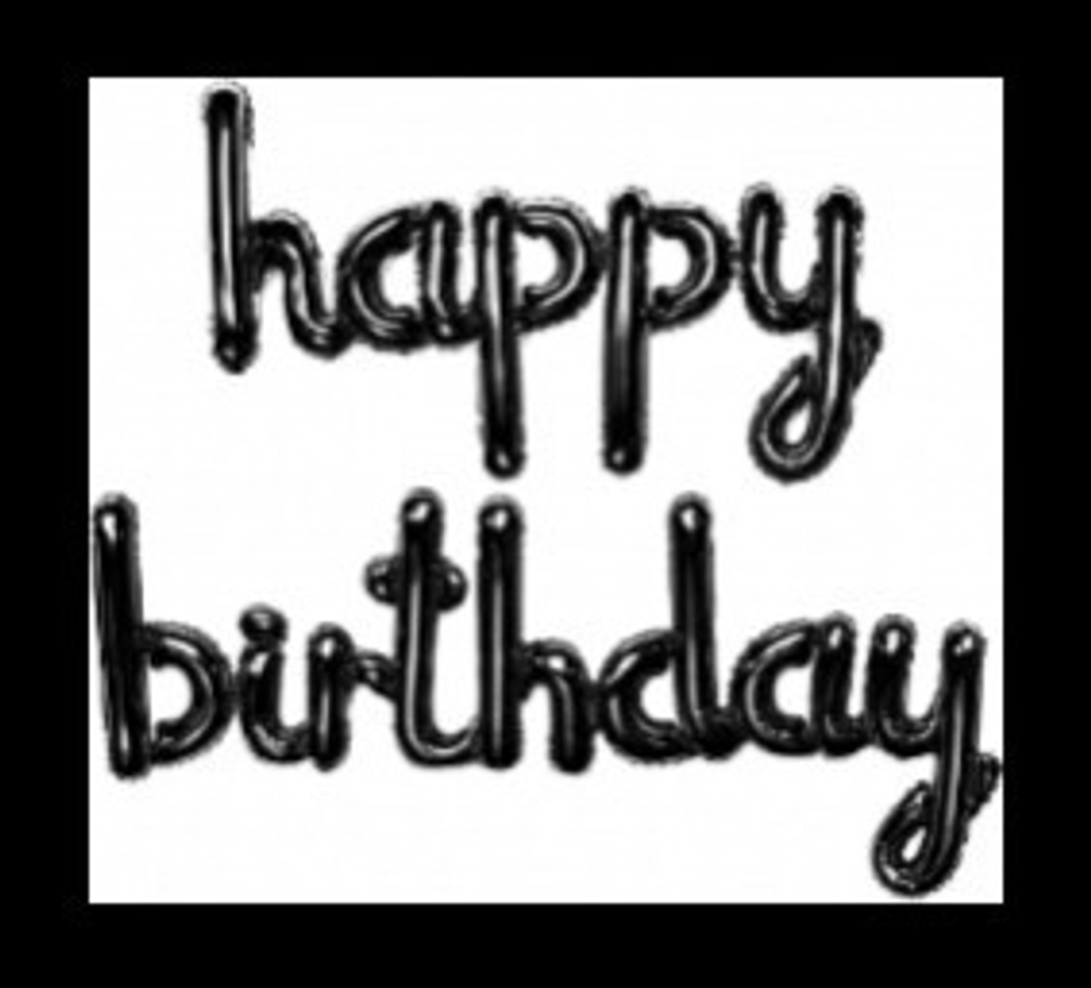 К Надпись, Happy Birthday (курсив), Черный, 17"/43 см