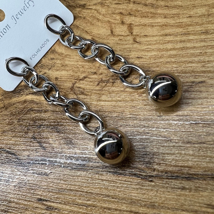 Серьги "Цепи" 7 звеньев овал подвеска шарик 11 мм металл серебристый