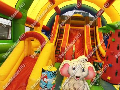 Надувной батут "Страна Сафария" с крышей и высокими горками 13*7*6 м