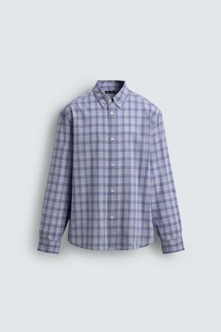 ZARA РУБАШКА RELAXED FIT В КЛЕТКУ, СИНИЙ МЕЛАНЖ