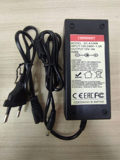 Сетевой блок питания ГОРИЗОНТ SC-A124N (354) 12V4A = 3.3A (5.5*2.5)