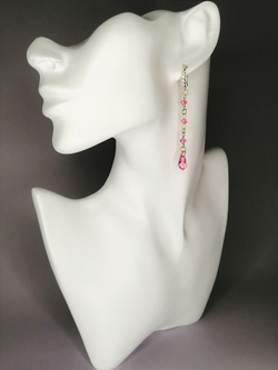 Серьги длинные с кристаллами "Сияние рассвета" розовые