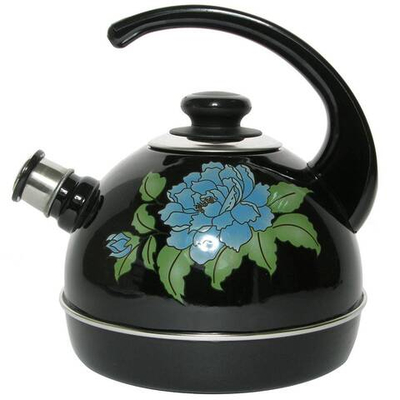 Чайник 3,5л со свистком, консольная ручка, черный "Голубая орхидея"