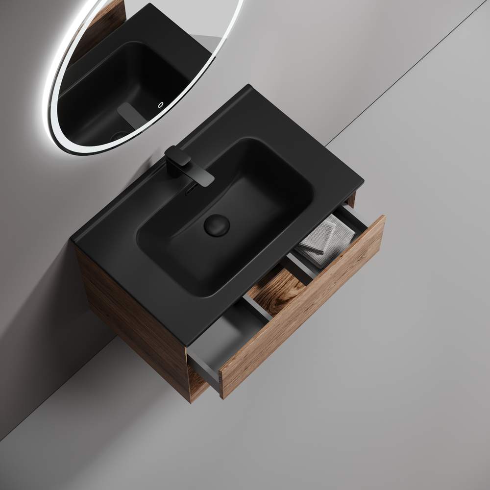 Тумба подвесная Sancos Marmi 1.0 690х445х520 c одним ящиком оснащенным доводчиками скрытого монтажа и открытой нишей, дуб чарльстон, арт.MR1.070ECH