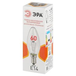 Лампа накаливания ЭРА B-60-E14-230-CL 60Вт 230В свеча прозрачная цветная коробка Е14