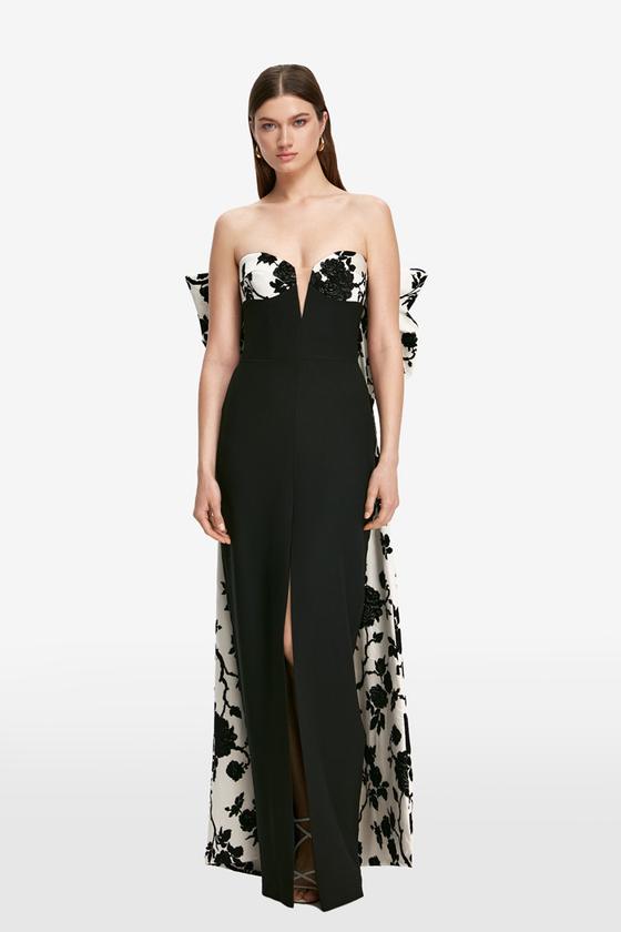 Платье макси с бантом из крепа и атласа